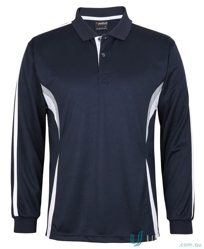 Jb’s Podium Cool long sleeve polo in navy blue with white mesh panels