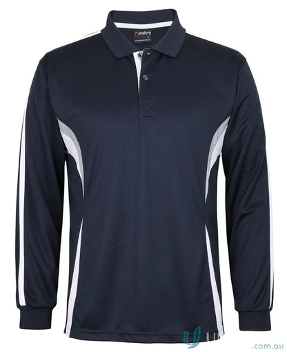 Jb’s Podium Cool long sleeve polo in navy blue with white mesh panels