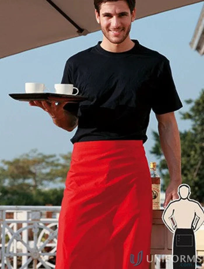 Bocini WA0654 Polyester Drill Three Quarter Apron Without Pocket in Red