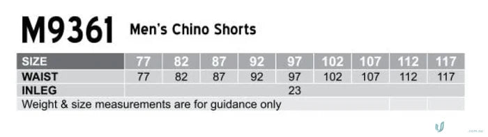 Size chart for Pool Mens Chino Shorts, perfect for mens chino shorts sizing needs