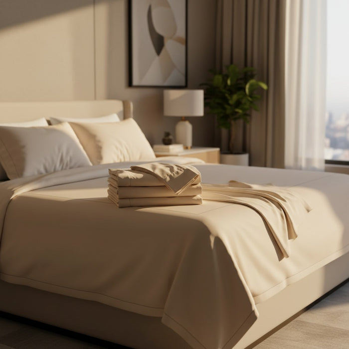 GSD Collection bone percale sheets - wrinkle-resistant T-300 blend for hotels and homes