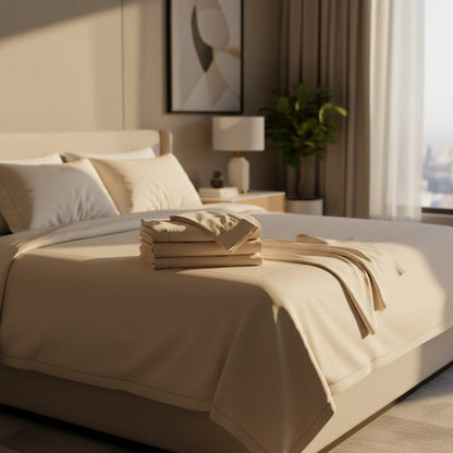 GSD Collection bone percale sheets - wrinkle-resistant T-300 blend for hotels and homes