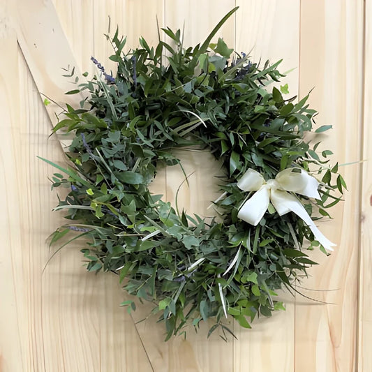 English Garden Greenery wreath close up