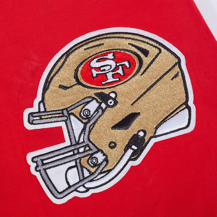 Red Pro Standard 49ers wind suit hoodie featuring logo accents and comfortable fit