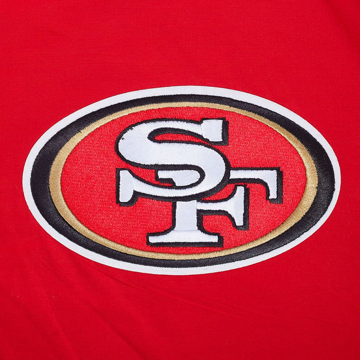 Detail shot of the Pro Standard 49ers red full zip wind hoodie fabric texture