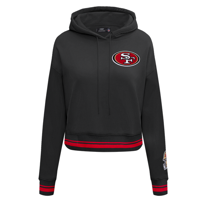 San Francisco 49ers Mashup Women's Cropped Hoodie in black and red with team logo print