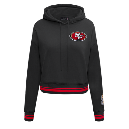 San Francisco 49ers Mashup Women's Cropped Hoodie in black and red with team logo print
