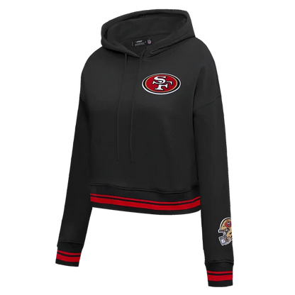 Women's cropped hoodie in black and red with San Francisco 49ers mashup design by Pro Standard