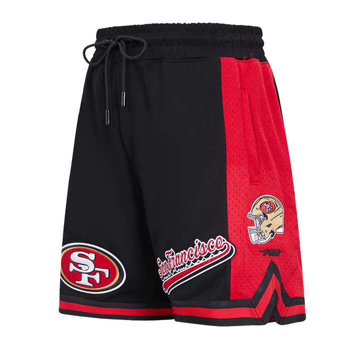 San Francisco 49ers Script Tail Athletic Short in black and red color with team logo