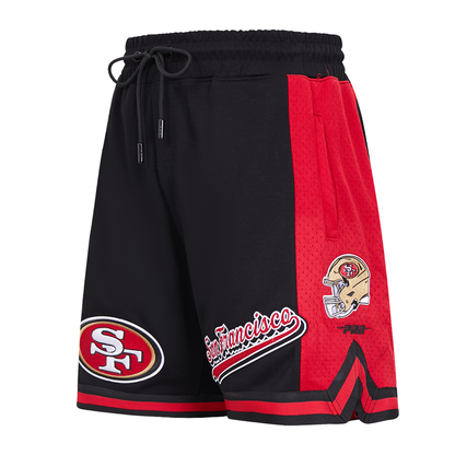 San Francisco 49ers Script Tail Athletic Short in black and red color with team logo