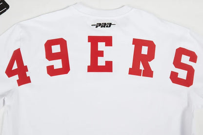 San Francisco 49ers Wingspan Drop Shoulder Tee by Pro Standard featuring cotton jersey material in white