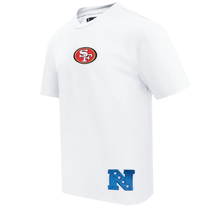 Pro Standard white cotton jersey tee with 49ers Wingspan design and relaxed drop shoulder fit