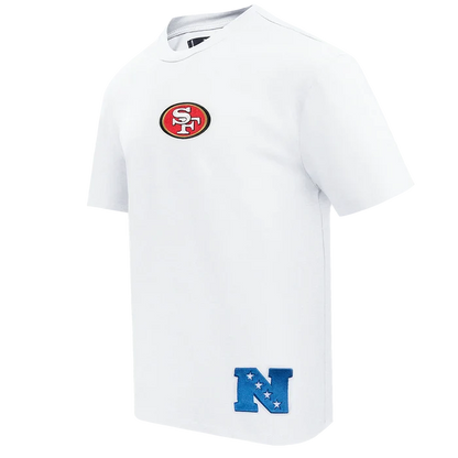 Pro Standard white cotton jersey tee with 49ers Wingspan design and relaxed drop shoulder fit