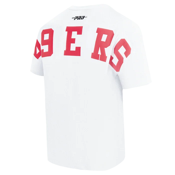 San Francisco 49ers Wingspan drop shoulder T-shirt in white with team branding by Pro Standard