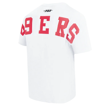 San Francisco 49ers Wingspan drop shoulder T-shirt in white with team branding by Pro Standard