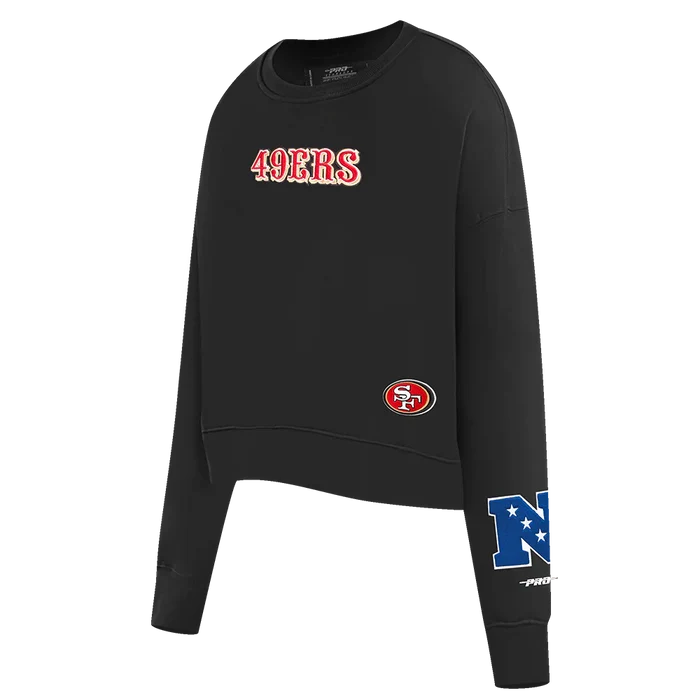 Front of the black Wingspan Women's Crewneck highlighting the San Francisco 49ers logo centered on the chest