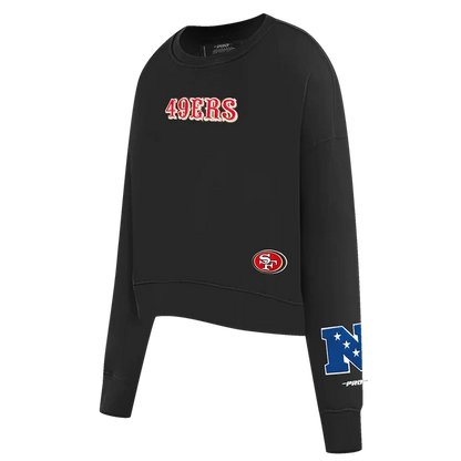 Front of the black Wingspan Women's Crewneck highlighting the San Francisco 49ers logo centered on the chest