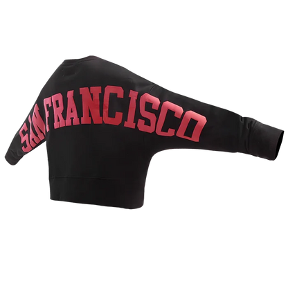 Back view of the Pro Standard San Francisco 49ers Wingspan Women's Crewneck emphasizing classic team colors and design