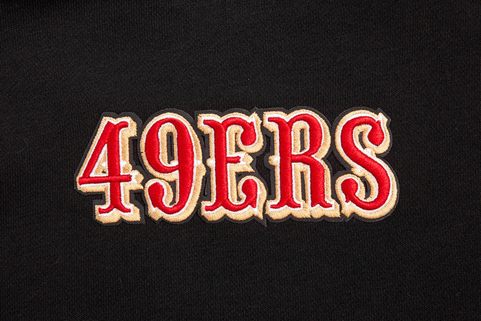 Close-up of the fabric texture and quality stitching on the black Wingspan Women's Crewneck by Pro Standard