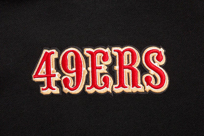 Close-up of the fabric texture and quality stitching on the black Wingspan Women's Crewneck by Pro Standard