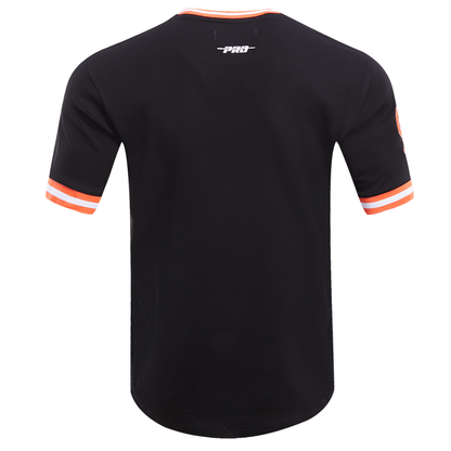 Black and orange Pro Standard San Francisco Giants men's short sleeve t-shirt featuring vintage style design