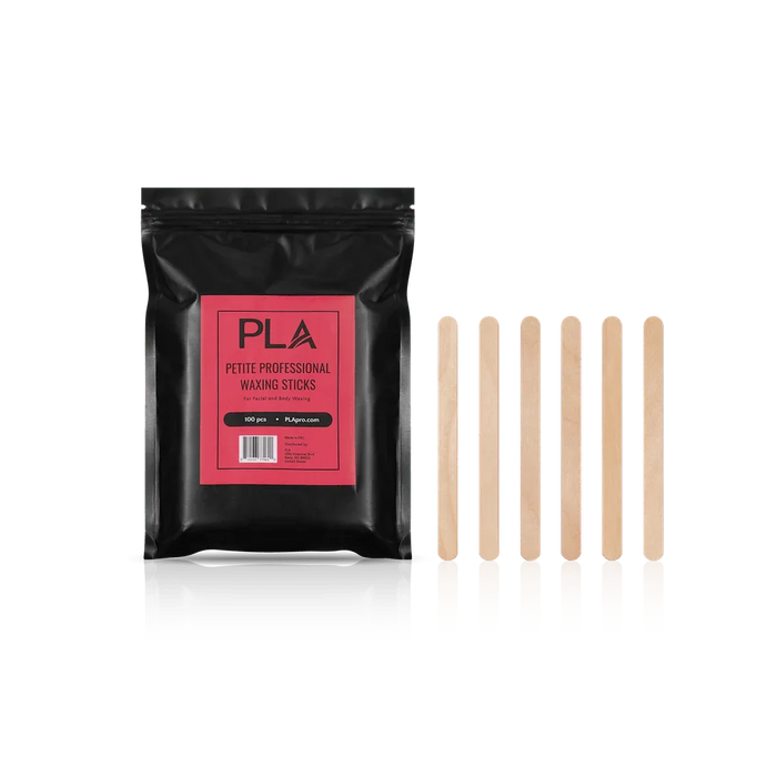 Front of PLA Petite Professional Waxing Sticks packaging, front view of petite waxing sticks