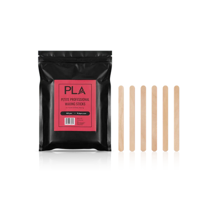 Front of PLA Petite Professional Waxing Sticks packaging, front view of petite waxing sticks