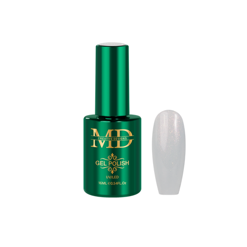 Green gel polish bottle with a white nail tip color swatch on a white background