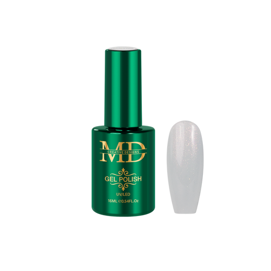 Green gel polish bottle with a white nail tip color swatch on a white background