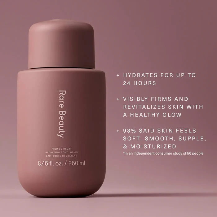 Rare Beauty Find Comfort Niacinamide Hydrating Body Lotion in 850ml bottle, smooth and nourishing skincare for soft, hydrated skin.