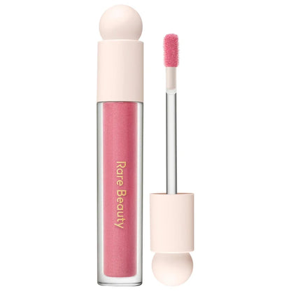 Rare Beauty Positive Light Luminizing Lip Gloss in multiple shades, featuring a glossy finish and sleek tube design.