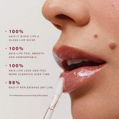 Rare Beauty Positive Light Luminizing Lip Gloss in various shades, featuring glossy, luminous finish and sleek packaging.