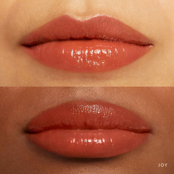 Rare Beauty Soft Pinch Tinted Lip Oil Stain in various shades, showcasing vibrant, glossy lips with a natural, youthful glow.