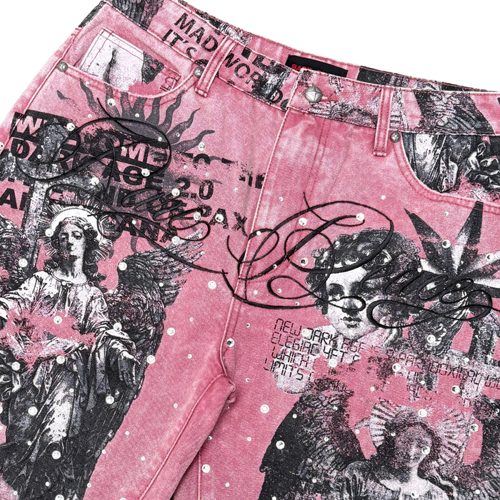 Rare Peace "All Over Angel" Rhinestone Dust Pink Denim Short (RS6062)