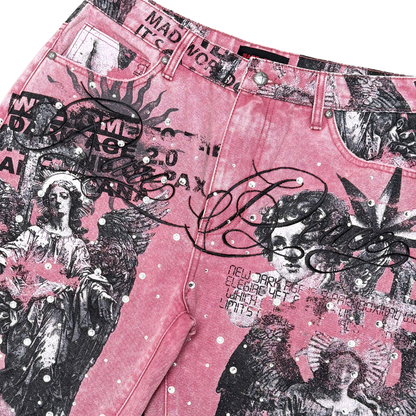 Rare Peace "All Over Angel" Rhinestone Dust Pink Denim Short (RS6062)
