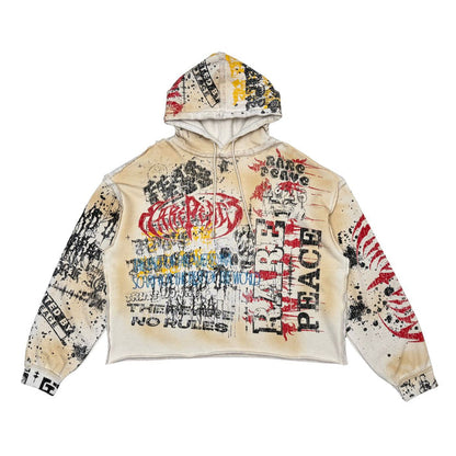 Ecru-colored Rare Peace hoodie with all-over rhinestone embellishments and casual pullover style