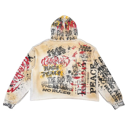 Front view of the Rare Peace All Over Rhinestone Washed Ecru Pullover Hoodie featuring stylish design and comfortable fit