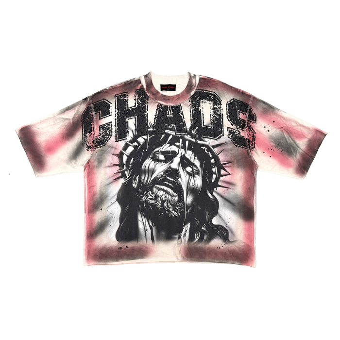 Rare Peace "Chaos Washed" Rhinestone Light Khaki Tee