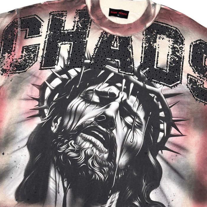 Rare Peace "Chaos Washed" Rhinestone Light Khaki Tee