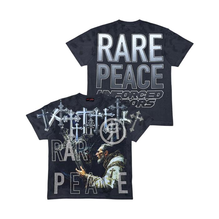 Rare Peace "Cross" Rhinestone Dark Grey Tee