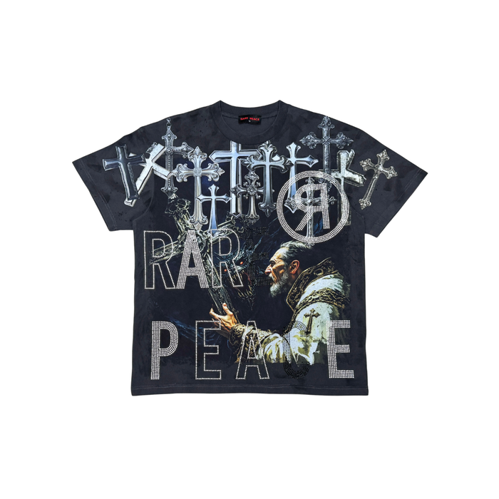 Rare Peace "Cross" Rhinestone Dark Grey Tee