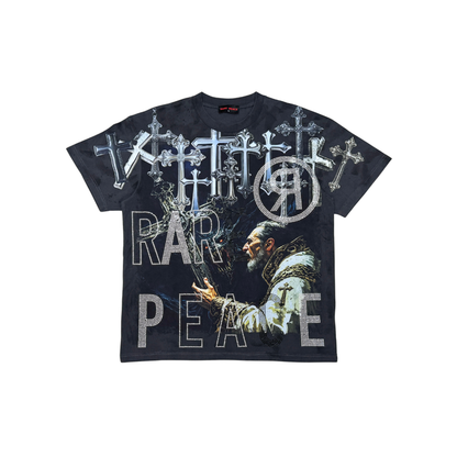 Rare Peace "Cross" Rhinestone Dark Grey Tee