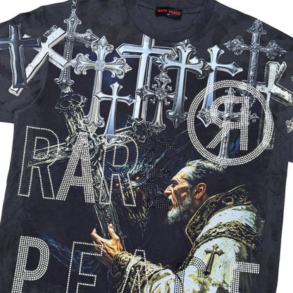 Rare Peace "Cross" Rhinestone Dark Grey Tee