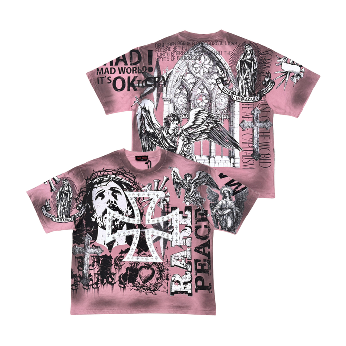 Rare Peace "Mad World" Studded Dust Pink Tee