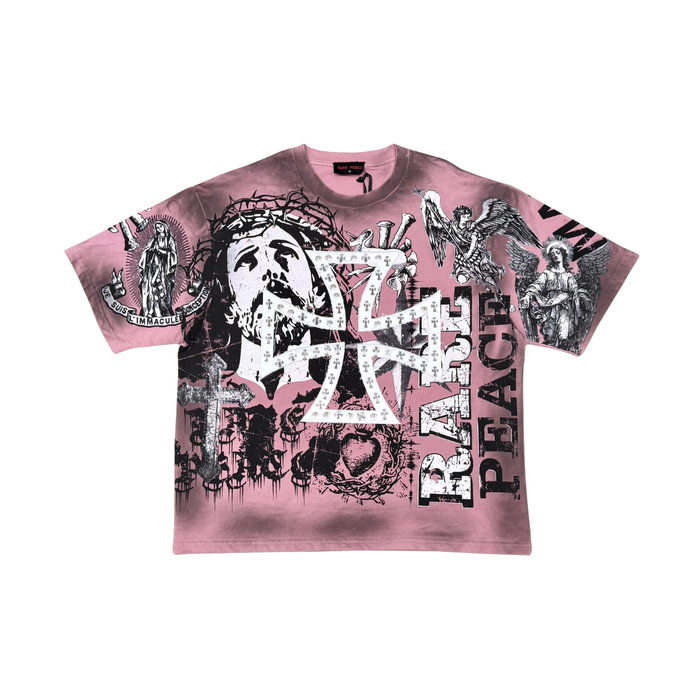 Rare Peace "Mad World" Studded Dust Pink Tee