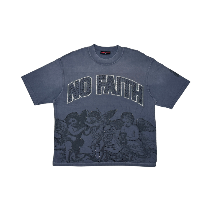 Rare Peace "No Faith Baby Angels" Rhinestone Dark Grey Tee
