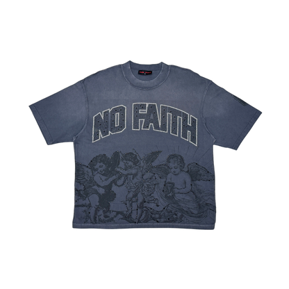 Rare Peace "No Faith Baby Angels" Rhinestone Dark Grey Tee