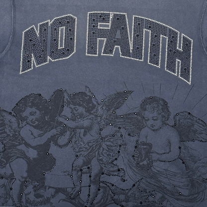 Rare Peace "No Faith Baby Angels" Rhinestone Dark Grey Tee