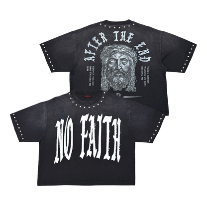 Rare Peace "No Faith" Rhinestone Black Boxy Tee