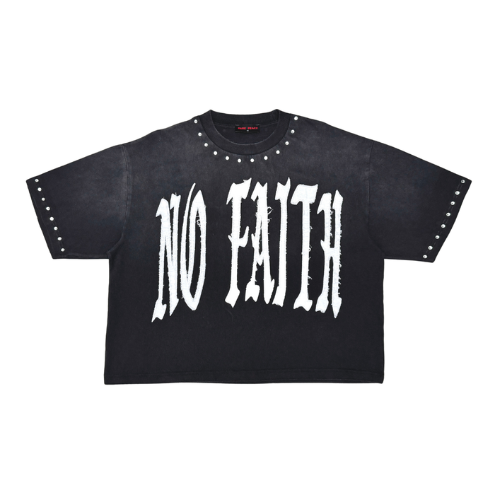 Rare Peace "No Faith" Rhinestone Black Boxy Tee